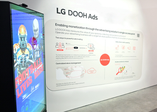 올해 초 미 라스베이거스에서 열린 CES 2025에서 LG전자 부스에 상업용 디스플레이 광고 솔루션 'LG DOOH Ads'가 적용된 디스플레이가 전시돼 있다. LG전자 제공